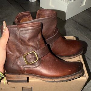 Frye Dark Brown Leather Boots with Buckle